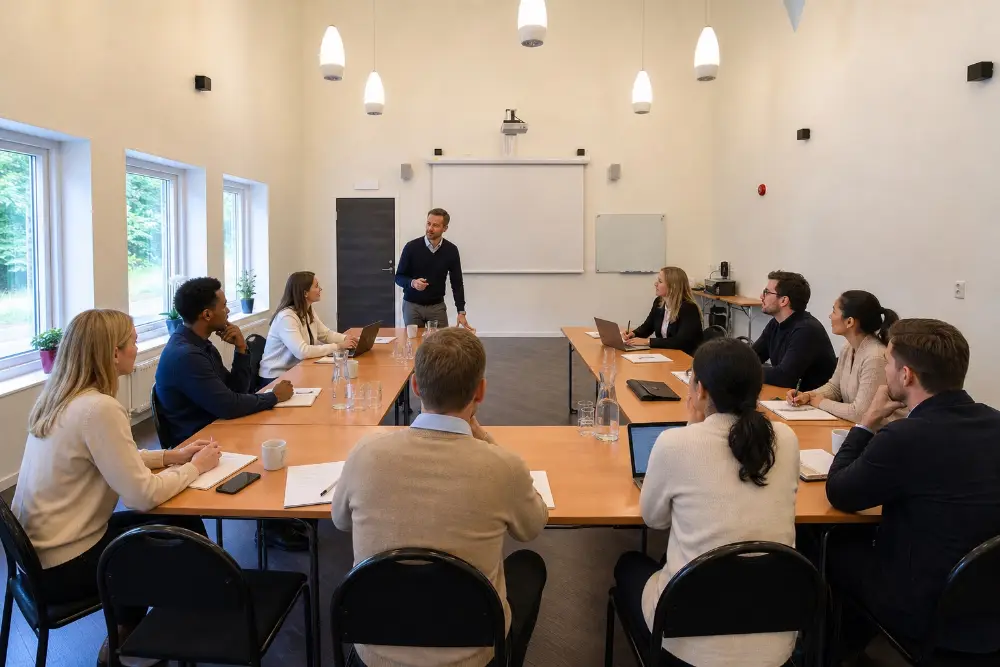 Större konferensrum, ljust, stort bord